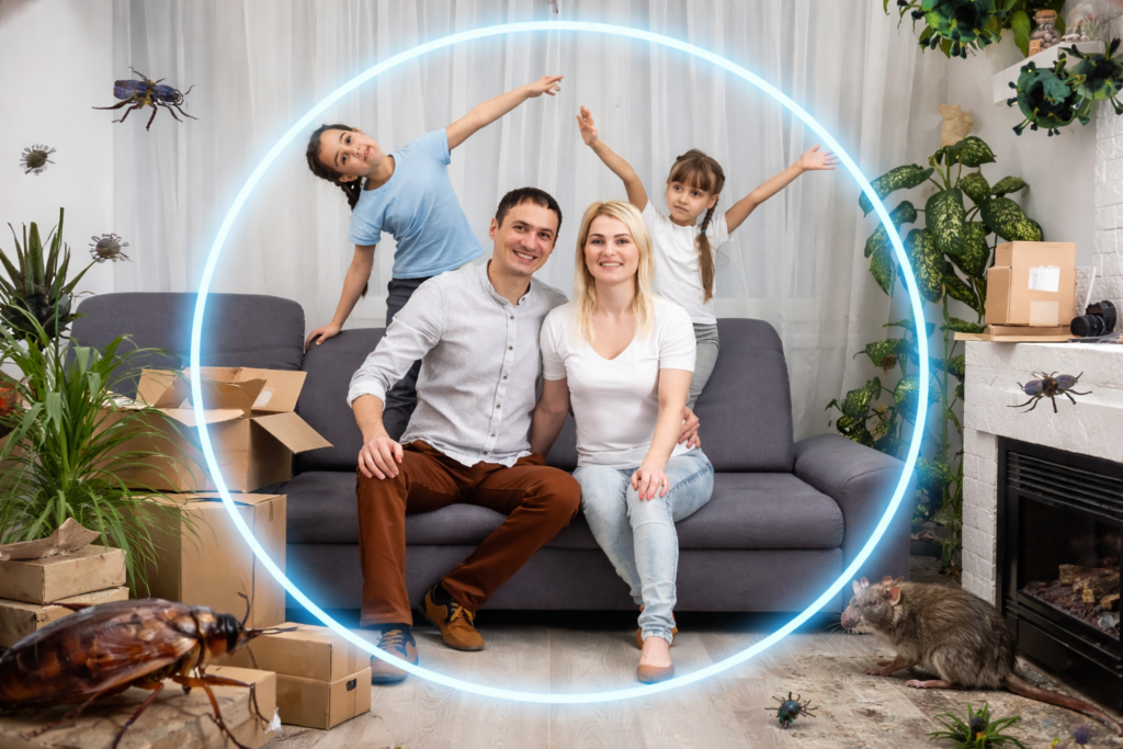 Family safe from pests in protected home near by